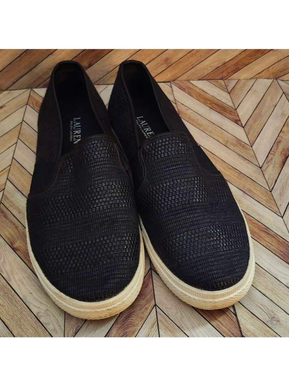 Women Lauren Ralph Lauren LRL Black Woven Slip-On Sneaker Shoe Size 8.5 40